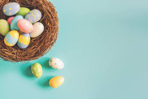 A nest of colorful Easter eggs