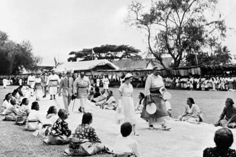 Queen Elizabeth II in Nuku'alofa, Tonga in December 1953.