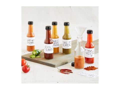 A collection of hot sauce bottles