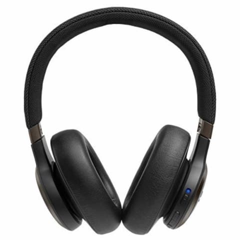 A pair of black wireless headphones