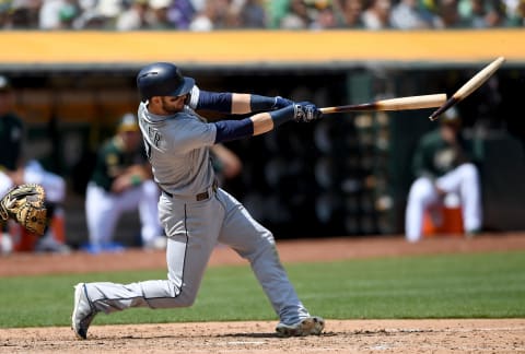 OAKLAND, CA – AUGUST 15: Mitch Haniger #17 of the Seattle Mariners bats against the Oakland Athletics in the top of the eighth inning at Oakland Alameda Coliseum on August 15, 2018 in Oakland, California. (Photo by Thearon W. Henderson/Getty Images)