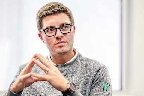 TORONTO, ON – SEPTEMBER 4: Toronto Maple Leafs GM Kyle Dubas during interview with Bruce Arthur (Andrew Francis Wallace/Toronto Star via Getty Images)