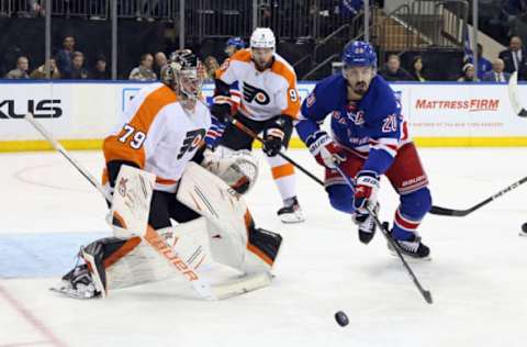 NEW YORK, NEW YORK – NOVEMBER 01: Chris Kreider #20 of the New York Rangers skates against the Philadelphia Flyers at Madison Square Garden on November 01, 2022, in New York City. The Rangers defeated the Flyers 1-0 in overtime. (Photo by Bruce Bennett/Getty Images)