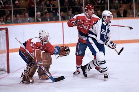 Al Jensen, Scott Stevens, Washington Capitals (Photo by Graig Abel/Getty Images)