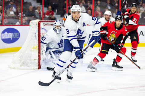 OTTAWA, ON – SEPTEMBER 18: Toronto Maple Leafs defenseman Cody Ceci (83) prepares to block a shot during second period National Hockey League preseason action between the Toronto Maple Leafs and Ottawa Senators on September 18, 2019, at Canadian Tire Centre in Ottawa, ON, Canada. (Photo by Richard A. Whittaker/Icon Sportswire via Getty Images)