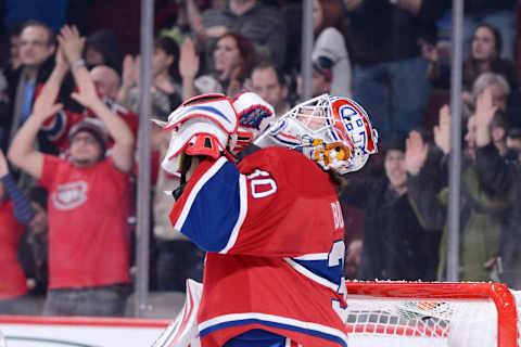 MONTREAL, CANADA – FEBRUARY 18: Peter Budaj #30 of the Montreal Canadiens. (Photo by Richard Wolowicz/Getty Images)