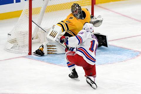 New York Rangers center Ryan Strome (16) scores on Boston Bruins goaltender Jaroslav Halak (41) Credit: Brian Fluharty-USA TODAY Sports