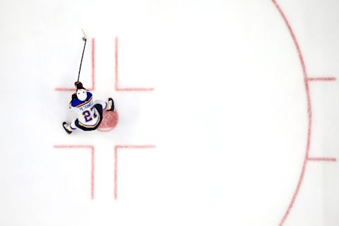 Alex Pietrangelo of the St. Louis Blues controls the puck during the second period of a game against the Anaheim Ducks at Honda Center on March 11, 2020.