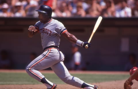 ANAHEIM, CA: Chet Lemon of the Detroit Tigers bats against the California Angels at the Big A in Anahiem, California. (Photo by Owen C. Shaw/Getty Images)