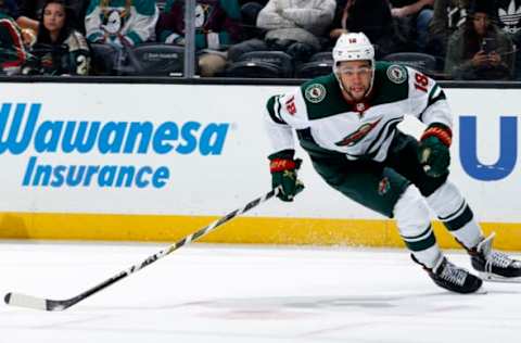 ANAHEIM, CA – NOVEMBER 5: Jordan Greenway #18 of the Minnesota Wild skates during the game against the Anaheim Ducks at Honda Center on November 5, 2019, in Anaheim, California. (Photo by Debora Robinson/NHLI via Getty Images)