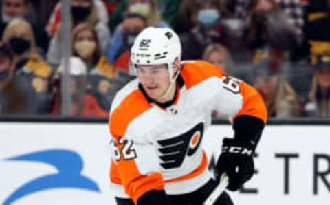 BOSTON, MASSACHUSETTS – SEPTEMBER 30: Nicolas Aube-Kubel #62 of the Philadelphia Flyers skates against the Boston Bruins during the tbird period of the preseason game at TD Garden on September 30, 2021 in Boston, Massachusetts. The Bruins defeat the Flyers 4-2. (Photo by Maddie Meyer/Getty Images)