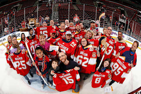 SUNRISE, FL – APRIL 4: Florida Panthers fans hold their players jerseys after their game against the New York Islanders at the BB&T Center on April 4, 2019 in Sunrise, Florida. (Photo by Eliot J. Schechter/NHLI via Getty Images)