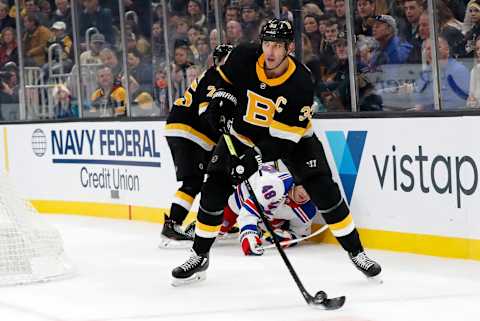 BOSTON, MA – NOVEMBER 29: Boston Bruins left defenseman Zdeno Chara (33) looks to clear the puck during a game between the Boston Bruins and the New York Rangers on November 29, 2019, at TD Garden in Boston, Massachusetts. (Photo by Fred Kfoury III/Icon Sportswire via Getty Images)