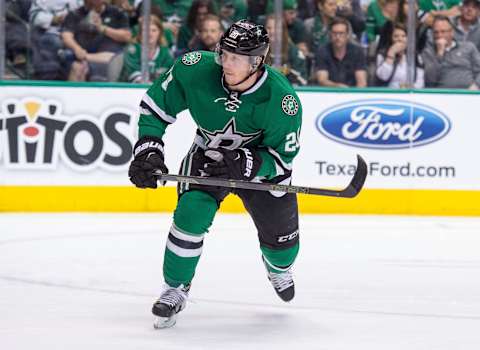 Apr 29, 2016; Dallas, TX, USA; Dallas Stars center Cody Eakin (20) skates against the St. Louis Blues during game one of the second round of the 2016 Stanley Cup Playoffs at the American Airlines Center. The Stars defeat the Blue 2-1. Mandatory Credit: Jerome Miron-USA TODAY Sports