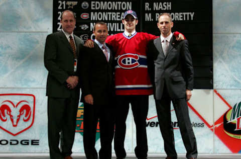 COLUMBUS, OH – JUNE 22: 22nd overall pick Max Pacioretty of the Montreal Canadiens poses with team personnel after being drafted in the first round of the 2007 NHL Entry Draft at Nationwide Arena on June 22, 2007 in Columbus, Ohio. (Photo by Bruce Bennett/Getty Images)