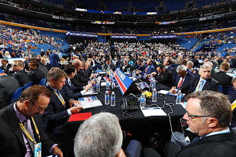 A general view of the draft table for the New York Rangers during the 2016 NHL Draft (Photo by Bruce Bennett/Getty Images)