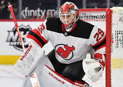 New Jersey Devils goaltender Mackenzie Blackwood (29): (Eric Hartline-USA TODAY Sports)