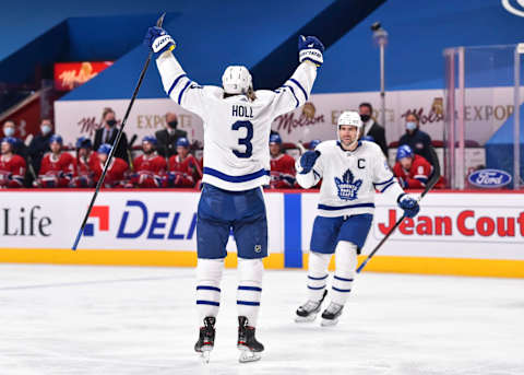 Justin Holl #3 of the Toronto Maple Leafs. (Photo by Minas Panagiotakis/Getty Images)