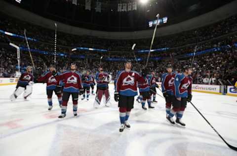 Colorado Avalanche salute the crowd (Photo by Michael Martin/NHLI via Getty Images)