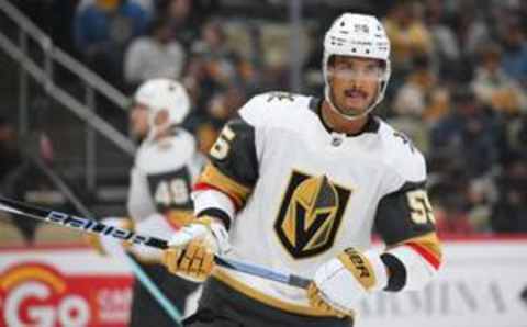 PITTSBURGH, PENNSYLVANIA – NOVEMBER 19: Keegan Kolesar #55 of the Vegas Golden Knights skates in the third period during the game against the Pittsburgh Penguins at PPG PAINTS Arena on November 19, 2023 in Pittsburgh, Pennsylvania. (Photo by Justin Berl/Getty Images)