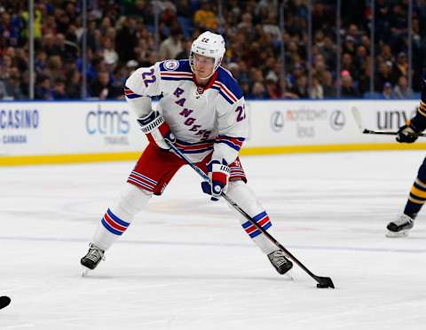 Dec 1, 2016; Buffalo, NY, USA; New York Rangers defenseman Nick Holden (22) against the Buffalo Sabres at KeyBank Center. Mandatory Credit: Timothy T. Ludwig-USA TODAY Sports