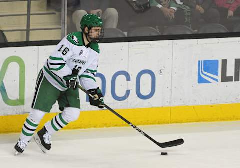 University of North Dakota Forward Grant Mismash (16) (Photo by Nick Wosika/Icon Sportswire via Getty Images)