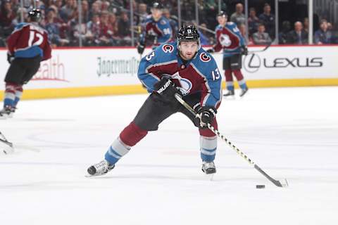 DENVER, CO – MARCH 02: Alexander Kerfoot #13 of the Colorado Avalanche skates against the Minnesota Wild at the Pepsi Center on March 2, 2018 in Denver, Colorado. The Avalanche defeated the Wild 7-1. (Photo by Michael Martin/NHLI via Getty Images)”n