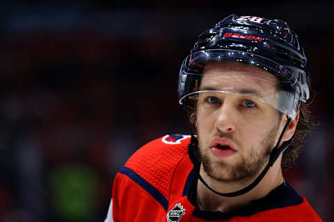 WASHINGTON, DC – JANUARY 13: Brendan Leipsic #28 of the Washington Capitals skates on the ice in the second period against the Carolina Hurricanes at Capital One Arena on January 13, 2020 in Washington, DC. (Photo by Rob Carr/Getty Images)