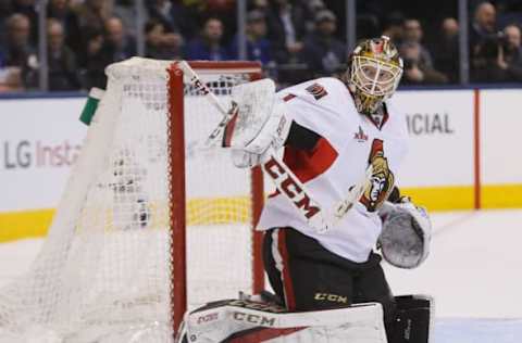 NHL Power Rankings: Ottawa Senators goaltender Mike Condon (1) deflects the puck against the Toronto Maple Leafs at the Air Canada Centre. Ottawa defeated Toronto 3-2 in an overtime shoot out. Mandatory Credit: John E. Sokolowski-USA TODAY Sports