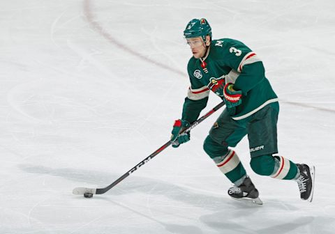 ST. PAUL, MN – JANUARY 19: Charlie Coyle #3 of the Minnesota Wild skates with the puck during a game with the Columbus Blue Jackets at Xcel Energy Center on January 19, 2019 in St. Paul, Minnesota.(Photo by Bruce Kluckhohn/NHLI via Getty Images)