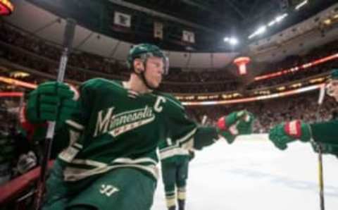 Jan 21, 2017; Saint Paul, MN, USA; Minnesota Wild forward Mikko Koivu (9) during a game between the Anaheim Ducks and Minnesota Wild at Xcel Energy Center. The Wild defeated the Ducks 5-3. Mandatory Credit: Brace Hemmelgarn-USA TODAY Sports