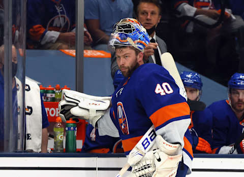 Semyon Varlamov #40 of the New York Islanders. (Photo by Bruce Bennett/Getty Images)