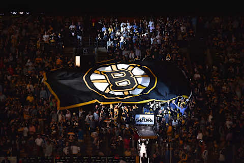 BOSTON, MA – JUNE 12: The giant Bs flag makes its way around the arena. During Game 7 of the Stanley Cup Finals featuring the Boston Bruins against the St. Louis Blues on June 12, 2019 at TD Garden in Boston, MA. (Photo by Michael Tureski/Icon Sportswire via Getty Images)