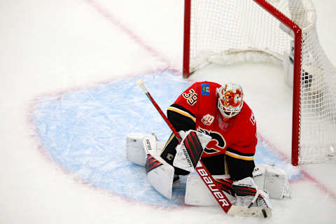 Cam Talbot #39 of the Calgary Flames. (Photo by Jeff Vinnick/Getty Images)