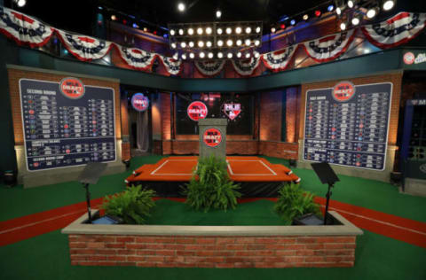 SECAUCUS, NJ – JUNE 4: A general view of the first and second round draft boards after the conclusion of the second round during the 2018 Major League Baseball Draft at Studio 42 at the MLB Network on Monday, June 4, 2018 in Secaucus, New Jersey. (Photo by Alex Trautwig/MLB Photos via Getty Images)