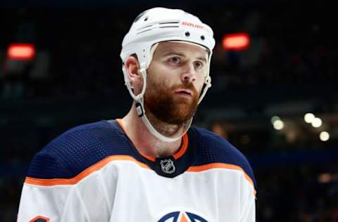 VANCOUVER, BC – DECEMBER 23: Zack Kassian #44 of the Edmonton Oilers skates up ice during their NHL game against the Vancouver Canucks at Rogers Arena December 23, 2019 in Vancouver, British Columbia, Canada. (Photo by Jeff Vinnick/NHLI via Getty Images)”n