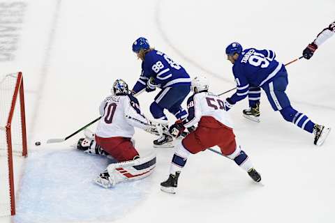 TORONTO, ONTARIO – AUGUST 04: Joonas Korpisalo #70 of the Columbus Blue Jackets (Photo by Andre Ringuette/Freestyle Photo/Getty Images)