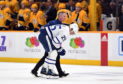 Mar 19, 2022; Nashville, Tennessee, USA; Toronto Maple Leafs right wing Ondrej Kase (25) . Mandatory Credit: Christopher Hanewinckel-USA TODAY Sports