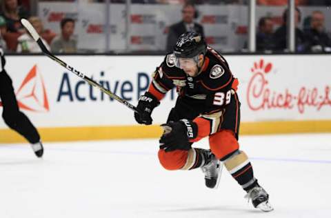 ANAHEIM, CA – SEPTEMBER 24: Joseph Blandisi #39 of the Anaheim Ducks skates up ice during the third period of an NHL preseason game against the Arizona Coyotes at Honda Center on September 24, 2018, in Anaheim, California. (Photo by Sean M. Haffey/Getty Images)