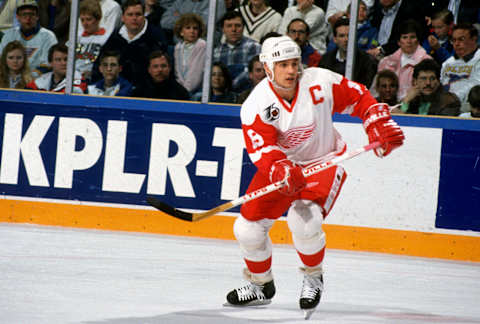 Steve Yzerman #19 of the Detroit Red Wings. (Photo by Focus on Sport/Getty Images)