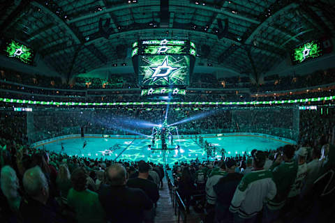 Oct 8, 2015; Dallas, TX, USA; A general view of the ice at American Airlines Center during the game between the Dallas Stars and the Pittsburgh Penguins. Mandatory Credit: Jerome Miron-USA TODAY Sports