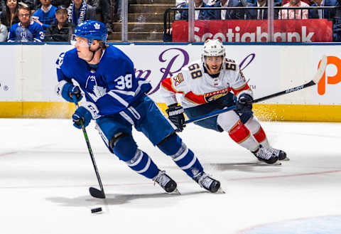 TORONTO, ON – FEBRUARY 3: Rasmus Sandin #38 of the Toronto Maple Leafs. (Photo by Mark Blinch/NHLI via Getty Images)