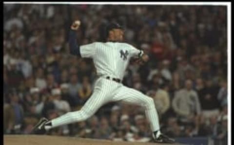 26 Oct 1996: Pitcher Mariano Rivera of the New York Yankees throws the ball during Game Six of the World Series against the Atlanta Braves at Yankee Stadium in New York City, New York. The Yankees won the game, 3-2.