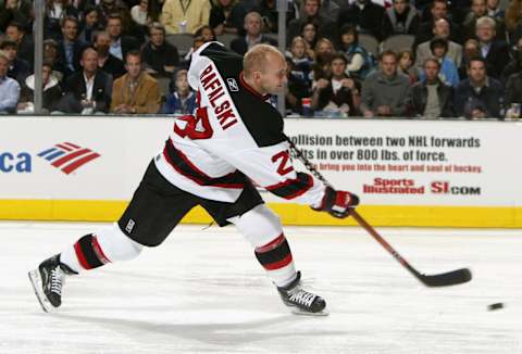 Brian Rafalski competes for “Hardest Shot” at the 2007 Skills Game. (Photo by Dave Sandford/Getty Images for NHL)