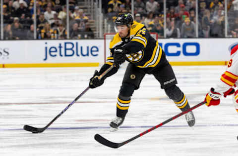 BOSTON, MA – NOVEMBER 10: Connor Clifton #75 of the Boston Bruins skates against the Calgary Flames at the TD Garden on November 10, 2022, in Boston, Massachusetts. The Bruins won 3-1. (Photo by Richard T Gagnon/Getty Images)