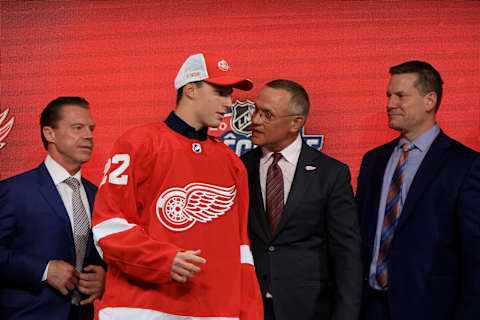 MONTREAL, QUEBEC – JULY 07: Marco Kasper is drafted by the Detroit Red Wings during Round One of the 2022 Upper Deck NHL Draft at Bell Centre on July 07, 2022 in Montreal, Quebec, Canada. (Photo by Bruce Bennett/Getty Images)