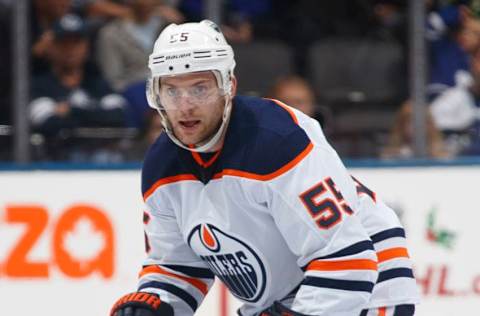 TORONTO, ON – DECEMBER 10: Mark Letestu #55 of the Edmonton Oilers skates against the Toronto Maple Leafs during the second period at the Air Canada Centre on December 10, 2017, in Toronto, Ontario, Canada. (Photo by Mark Blinch/NHLI via Getty Images)