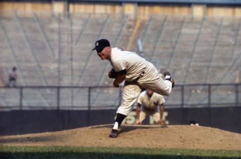 NEW YORK – UNDATED: Whitey Ford #16 of the NY Yankees pitches at Yankee Stadium in the Bronx, New York. (Photo by Focus On Sport/Getty Images)