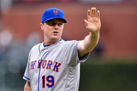 Oct 1, 2016; Philadelphia, PA, USA; New York Mets right fielder Jay Bruce (19) in action during a baseball game against the Philadelphia Phillies at Citizens Bank Park. Mandatory Credit: Derik Hamilton-USA TODAY Sports