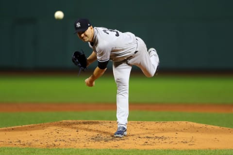 BOSTON, MA – SEPTEMBER 28: J.A. Happ #34 of the New York Yankees pitches during the game against the Boston Red Sox at Fenway Park on Friday September 28, 2018 in Boston, Massachusetts. (Photo by Alex Trautwig/MLB Photos via Getty images)